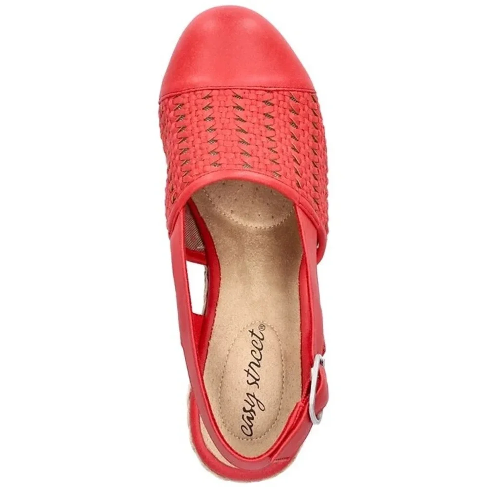 Easy Street Womens Taffy Espadrille Wedges Size 9WW Red Slingback Knit  Textile